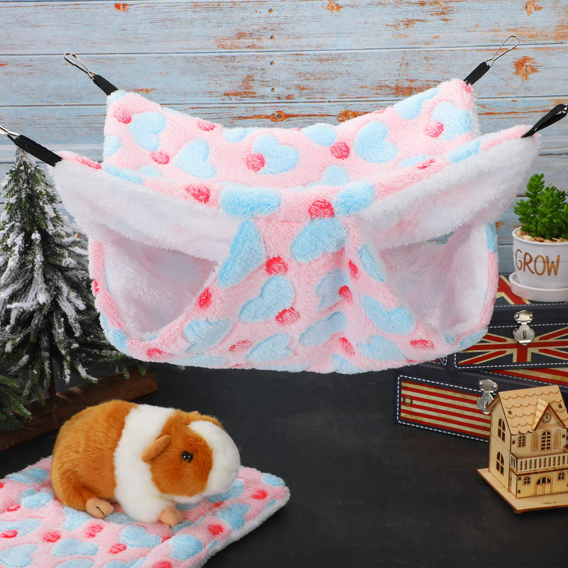 2 Pieces Rat Hammock and Guinea Pigs Soft Blankets Set Ferret Hanging Hammock Small Animal Hammock Guinea Pig Accessories Hamster Mats for Rat Ferret Guinea Pig Squirrel Small Pet(Pink)