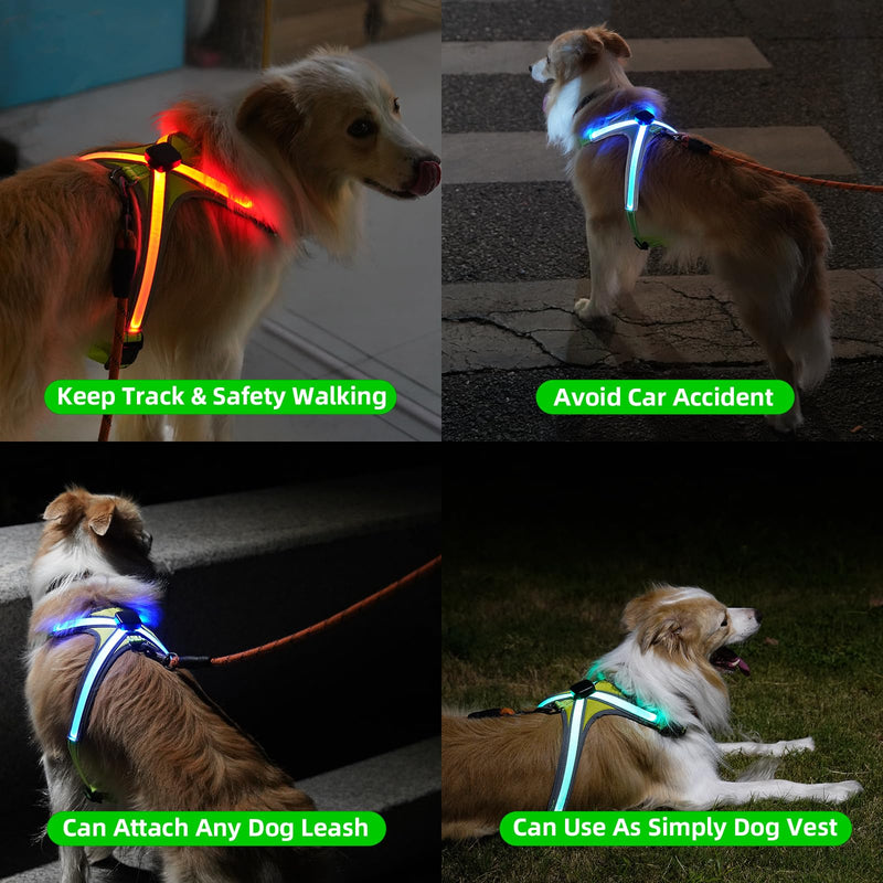 Light Up Dog Harness Type-C Rechargeable LED Dog Harness with RGB Multi-Colour Lighting Mode & 500mAh Battery, 500m Visible Waterproof Glow in The Dark Safety Vest for Night Walking, Avoid Accident L - PawsPlanet Australia