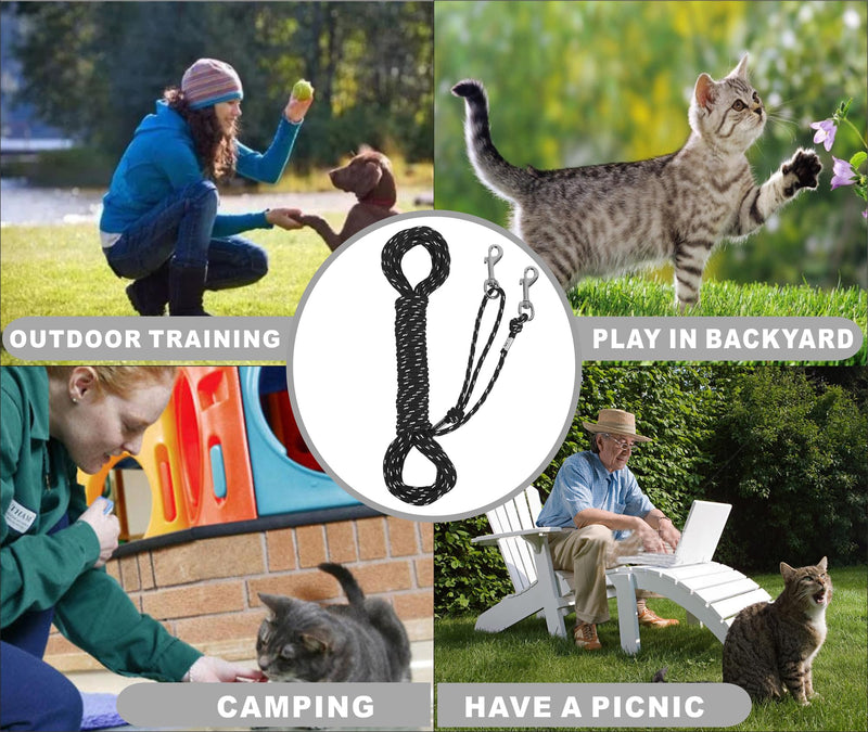 Reflective Cat Leash -30FT Cat Cable Out Escape Proof Walking Yard Long Durable Safe Leash Traning Play Outdoor for Puppies/Kittens/Small Animals(Black) 30FT Black - PawsPlanet Australia