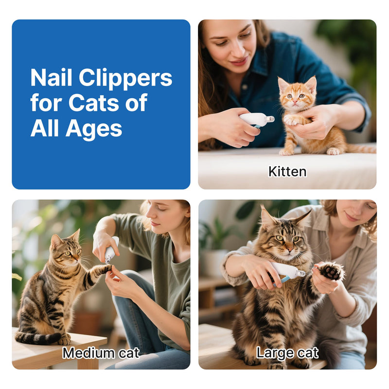 Potaroma Cat Nail Clipper with Adjustable 3-Size Trimming Hole & Hidden Nail File | Safe Toenail Trimmer for Kittens & Indoor Cats | Anti-Splash Claw Cutter for Grooming (Blue) - PawsPlanet Australia
