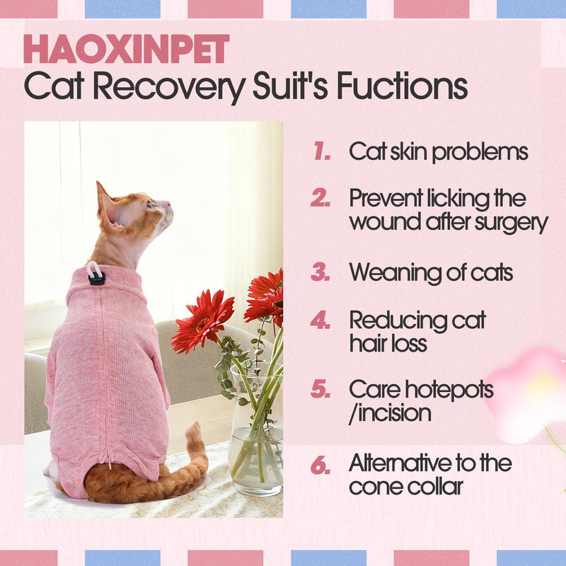 Cat Recovery Suit for Foreleg, Cat Surgical Spay Suit Sleeves to Stop Licking, Long Leg Sleeve Wound Cover Abdomen Kitten Onesie Light Pink Medium