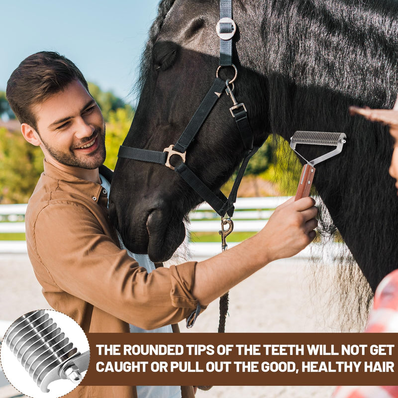 Abbylike Large Horse Brush Deshedding Tool Horse Goats Cow Brush for Shedding Cattle Livestock Comb for Grooming Dematting Supplies with 27 Stainless Steel Blades and Wood Handle - PawsPlanet Australia
