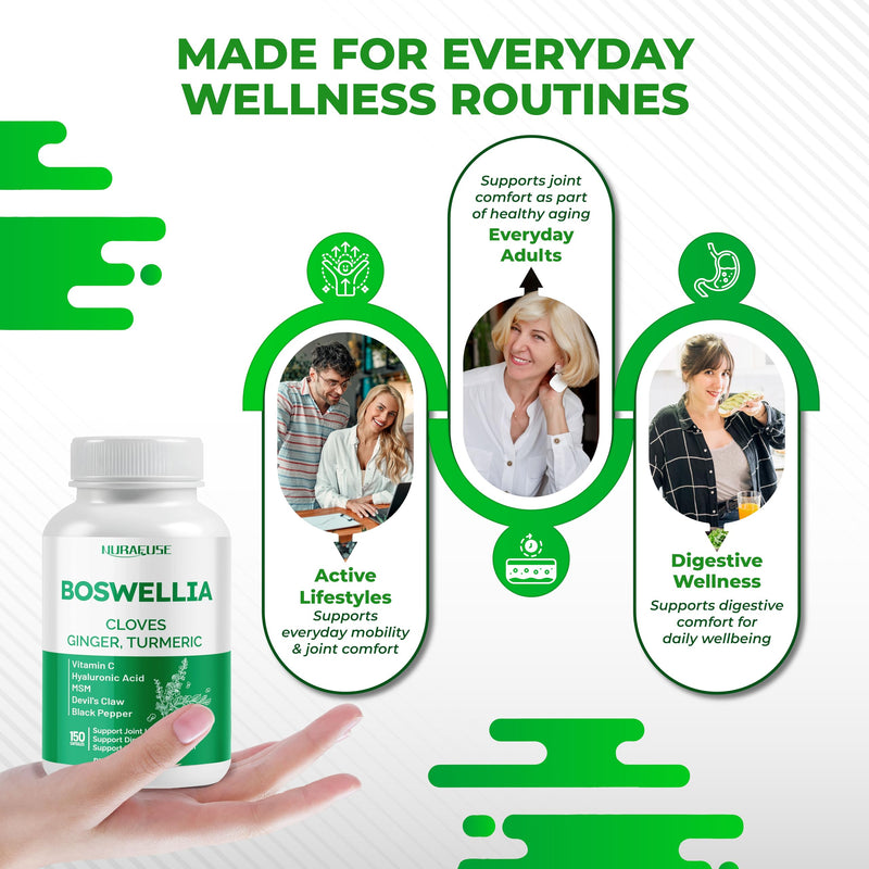Boswellia with Cloves, Ginger, Turmeric, Vitamin C, Hyaluronic Acid, MSM, Devil's Claw – Supports Joint Health, Digestive Wellness* & Nutrient Absorption* 150 count (pack of 1) - PawsPlanet Australia
