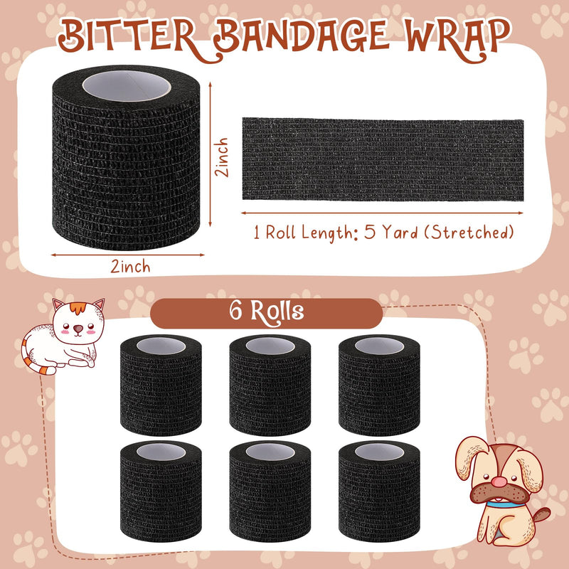6 Rolls Self Adhesive Bandages Wrap No Chew Bandage for Pets Bitter Bandage Wrap for Dogs and Cats Wound Wrap 2 Inches x 5 Yd(Black) black - PawsPlanet Australia