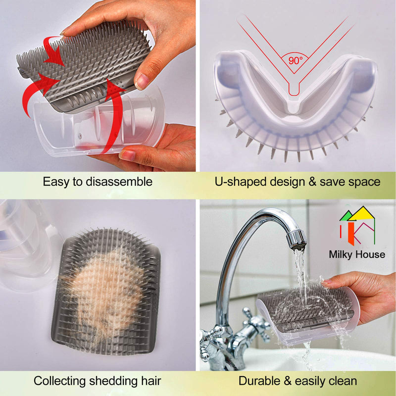 Cat Self Groomer Arch 4PCS Self Cleaning Slicker Brush Upgraded Cat Brushes Wall Corner for Shedding Grooming, Softer Massager Comb Interactive Toy for Short Long Haired Cats Fur Pets Dog Kitten Puppy Gray+Gray+Black+Black - PawsPlanet Australia