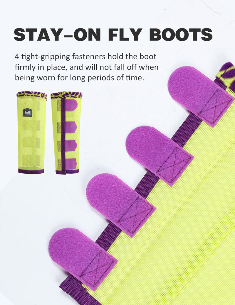 Tackmore Horse Fly Boots with Patterned Fleece Trim, Reduce Rubbing Fly Boots of 4 Summer Protective Leg Boots M Summer Lime