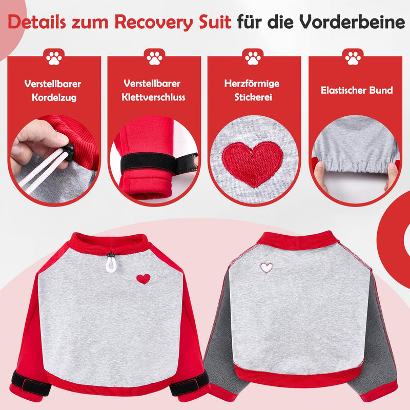 Eyein Dog Body Suit After Surgery, Front Leg Protective Sleeve with Soft Padding to Prevent Licking and Protect Wounds After Operations, Breathable Long-Sleeve Shirt for Dogs and Pets (Red, S)