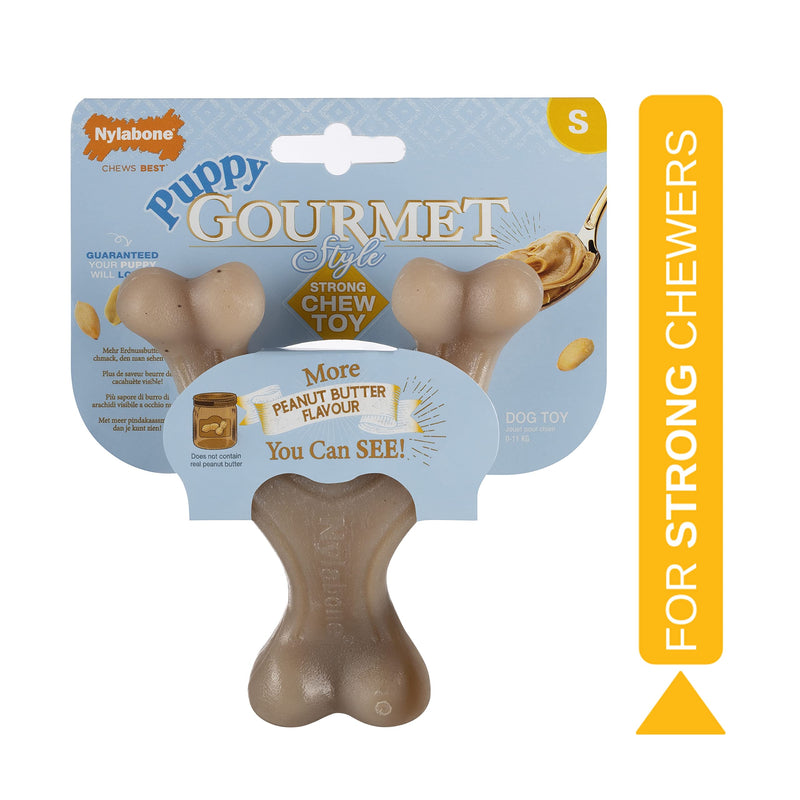 Nylabone Maximum Strength Tough Extreme Puppy Gourmet Wishbone Dog Chew Toy, Adult Teeth, Infused with Extra Peanut Butter Flavour Throughout, Small, for puppies 0-11kg - PawsPlanet Australia