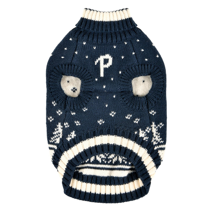Puppia Nevis Winter Turtleneck Knit Shirts Snow Forest Pattern for Small and Medium Dogs, Navy, Large - PawsPlanet Australia