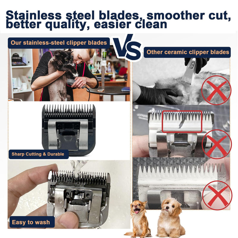 Detachable Steel Pet Dog Clipper Blades,Size-5FC,Compatible with Andis Cut Length 1/4"(6.3mm),Compatible with Oster A5, Wahl KM Series Clippers, Made of Steel Blade and Stainless Steel Blade - PawsPlanet Australia