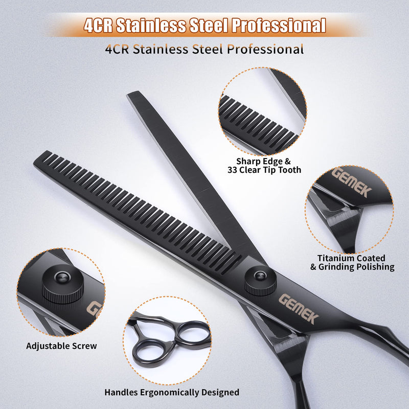 Dog Grooming Scissors Kit with Safety Round Tips, GEMEK Professional 6 in 1 for Dogs, Heavy Duty Titanium Coated Pet Scissor Cats and Other Animals (Black) (GD0051) Black 6 in 1 - PawsPlanet Australia