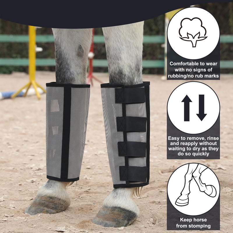 Horse Fly Boots Set of 4 - Non-Slip Leg Guards Extra Tough Mesh Ventilated, Adjustable Horse Fly Leggings Reduce Stomping & Hoof Stress & Leg Fatigue Grey Medium - PawsPlanet Australia