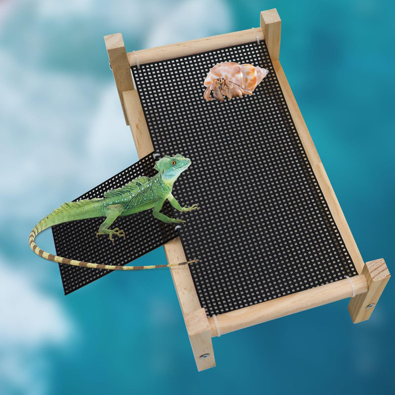 Dnoifne Reptile Hammock Swing Hanging Bed, Wooden Lizard Bed, Reptile Summer Bed for Bearded Dragon Leopard Gecko Lizard Small Black