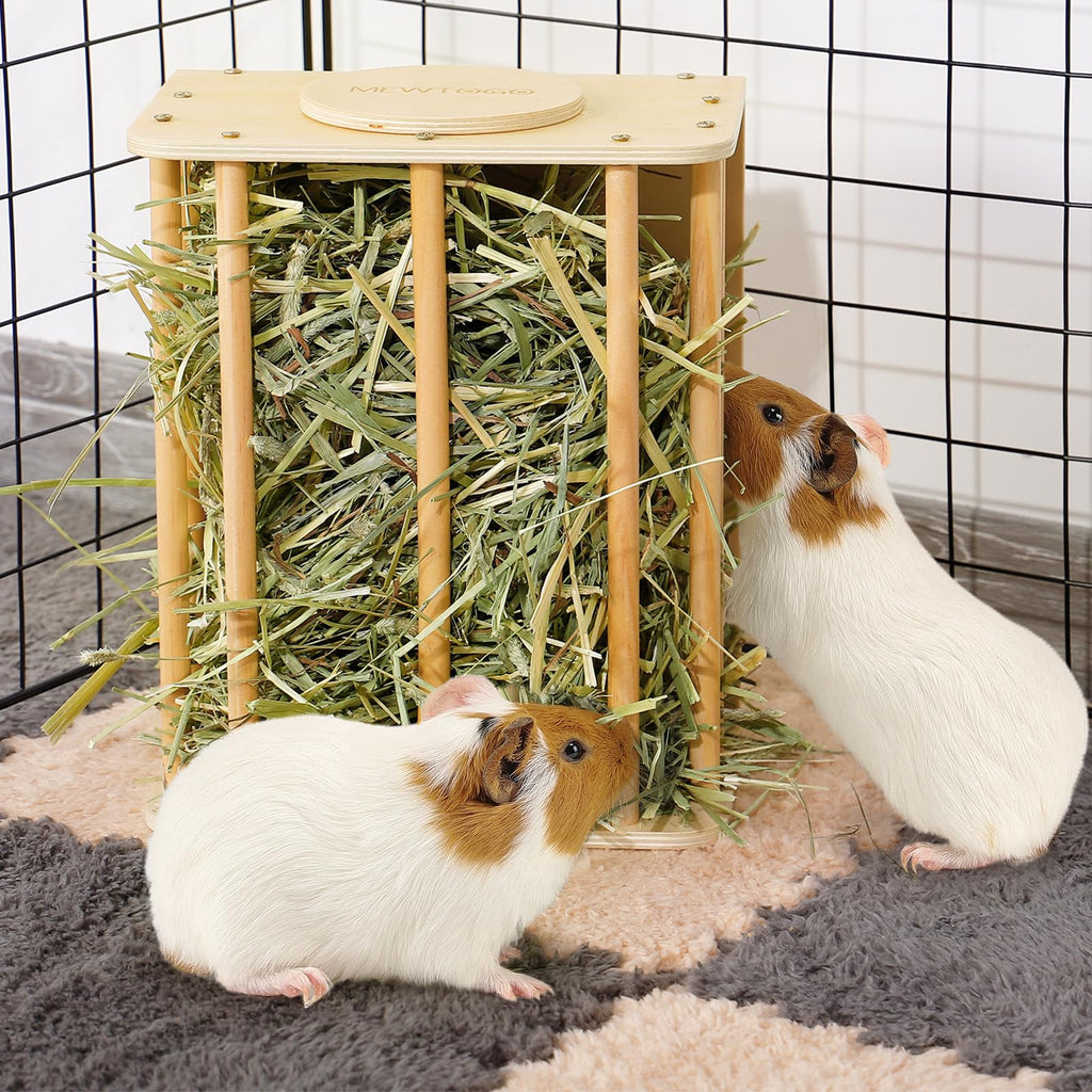 Upgraded Guinea Pig Hay Feeder, No Waste Wooden Rabbit Hay Feeder Rack, Standing & Hanging Hay Holder with Instructions, Easy to Install for Chinchilla Bunny and Small Animals