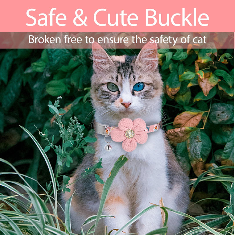 Breakaway Flower Cat Collar, Small Female Kitten Flower Collars, Cute Girl Cat Collar, Adjustable Safety Buckle Kitten Collars with Bells for Boy Girl Cats Puppies Small Pets, Pink - PawsPlanet Australia