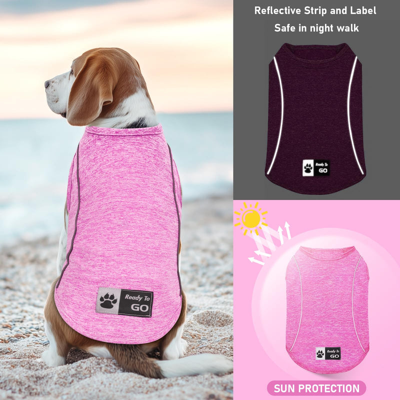 KYEESE 2Pack Reflective Dog Shirt, Lightweight Sun Protection Dog T Shirts for Small Dogs, Breathable Sleeveless Pet Tank Top Summer Dogs Clothes for Night Walking Outdoor, Lake Blue+Rose Red, L Large (13-19lbs) 8# 2Pack (Lake Blue+Rose Red) - PawsPlanet Australia