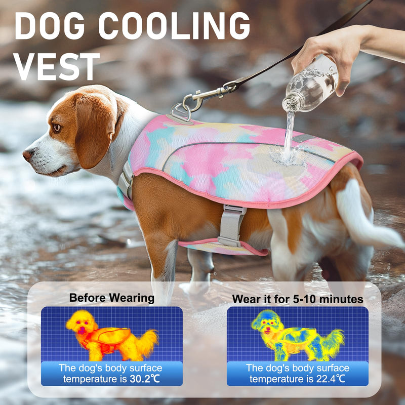 KYEESE Dog Cooling Vest Lightweight Jacket Pet Adjustable Straps Dog Cooling Shirt Cooling Vest for Dogs with D Ring UV Protection Reflective Stripe Pet T Shirt for Beach,Hiking,Walking,Pink,S Small (Pack of 1) Pink - PawsPlanet Australia