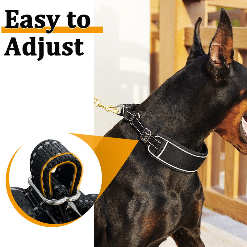 Mayerzon Martingale Dog Collar No Pull for Large Medium Dogs, Adjustable Neoprene Dog Walking Collar No Pull for Pitbull German shepherd Rottweiler, Reflective Anti Pull Dog Collar for Training Hiking Large,2.5mm,17¾''-19¾"Neck Black - PawsPlanet Australia