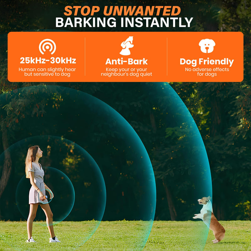 Ultrasonic Dog Bark Deterrent Device – Anti Barking Control with 3 Emitters, 4 Modes, USB-C Rechargeable, LED Flashlight – Humane No Bark Device for Training Indoor & Outdoor