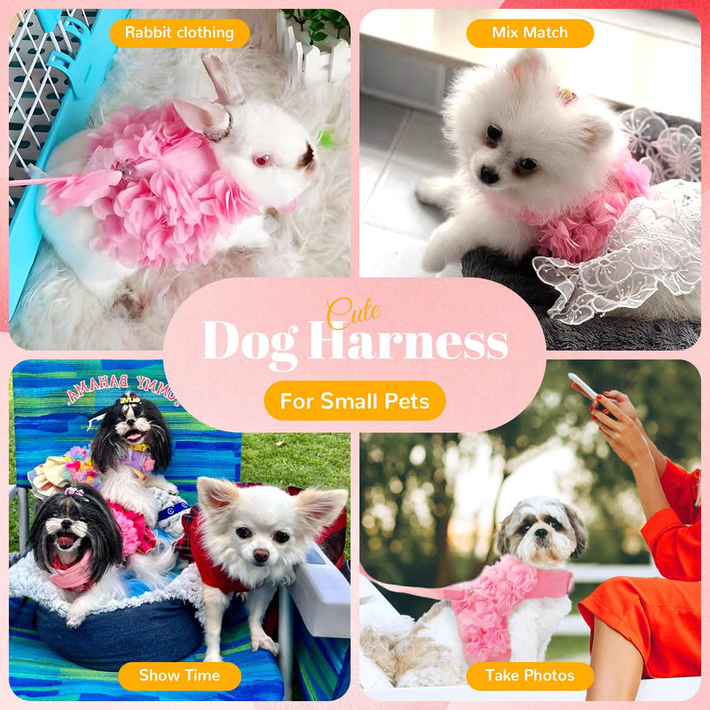 Cute Small Dog Harness and Leash Set Pink Lace Floral Girl Puppy Harness for Small Dogs Cats Soft Mesh Dog Vest Harness Escape Proof Pet Cat Harness Outfits XS (Fit 1-3 lbs; Chest 9.5-11") - PawsPlanet Australia