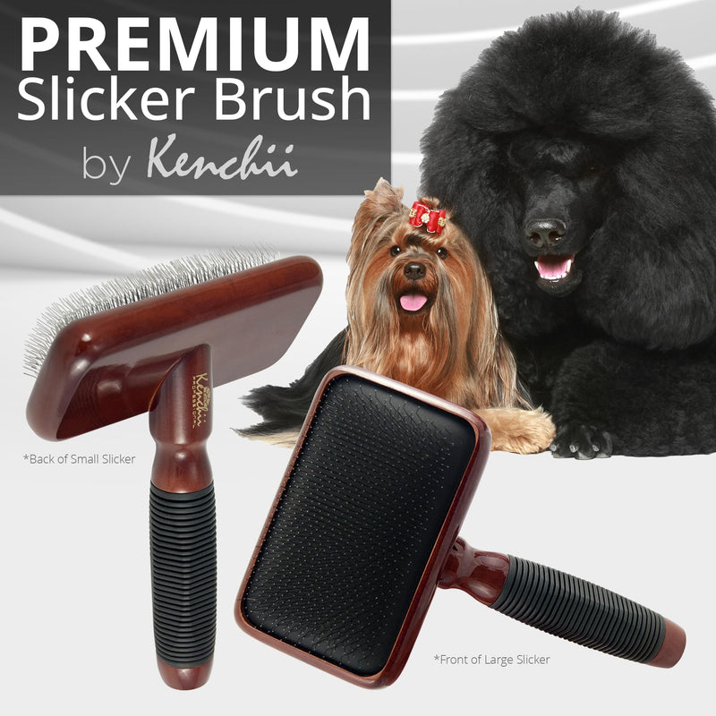 Kenchii Slicker Brush for Dogs, Professional Dog Grooming Brush for Loose Fur, Tangles, Long Short Haired, Stainless Steel Pins, Maplewood Handle, Medium - PawsPlanet Australia