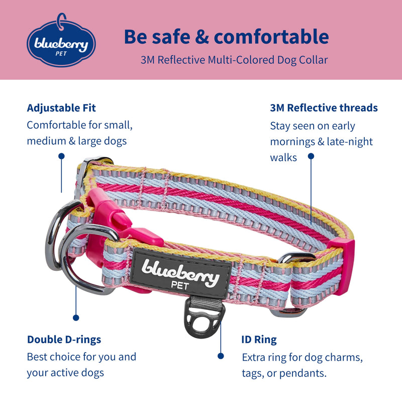Blueberry Pet Safety Dog Collar with Dual D-Rings | 3M Reflective Multi-Colored Adjustable Collar in Pink and Pastel Blue | Soft Nylon Dog Collar for Active Large Dogs - PawsPlanet Australia