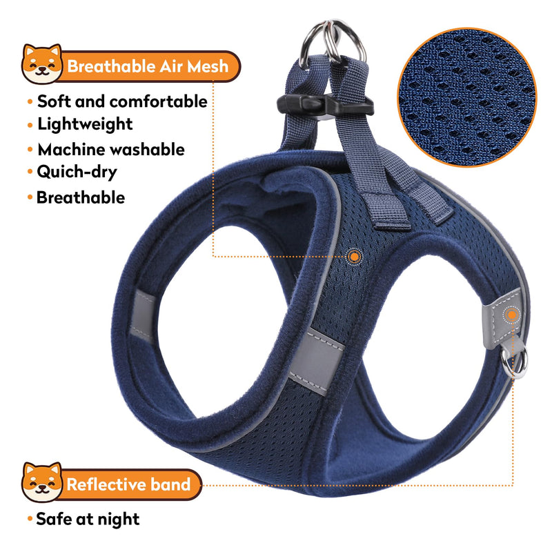 Dog Harness with Leash Set, No-Pull Step-in Reflective Pet Harness with 1 Leash Clips, Adjustable Soft Padded Easy Walk Dog Vest for Small Medium Large Dogs, Cats(Dark Blue,Medium) M(Chest:15"-16.5") Dark Blue - PawsPlanet Australia