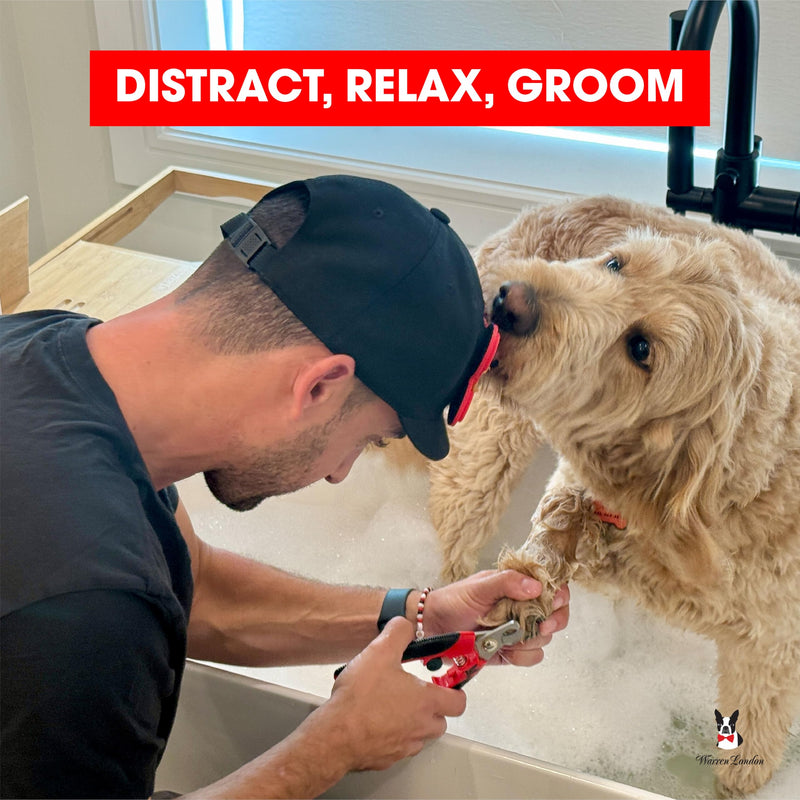 Distract-A-Hat ™ by Warren London - Dog Grooming Distraction Lick Hat for Nail Clipping and Grooming – Adjustable Fit with Adhesive Dog Lick Pad, Spreader & Cleaning Brush Included One Size Fits All - PawsPlanet Australia
