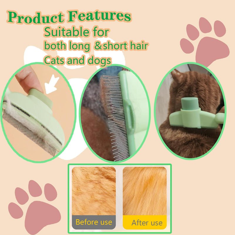 Cat Comb Dog Comb Pet Hair Removal Tool Flea for Cats and Dog Lice Cat Brush with Release Button Self-Cleaning with Long & Short Stainless Steel Metal Teeth for Shedding - PawsPlanet Australia