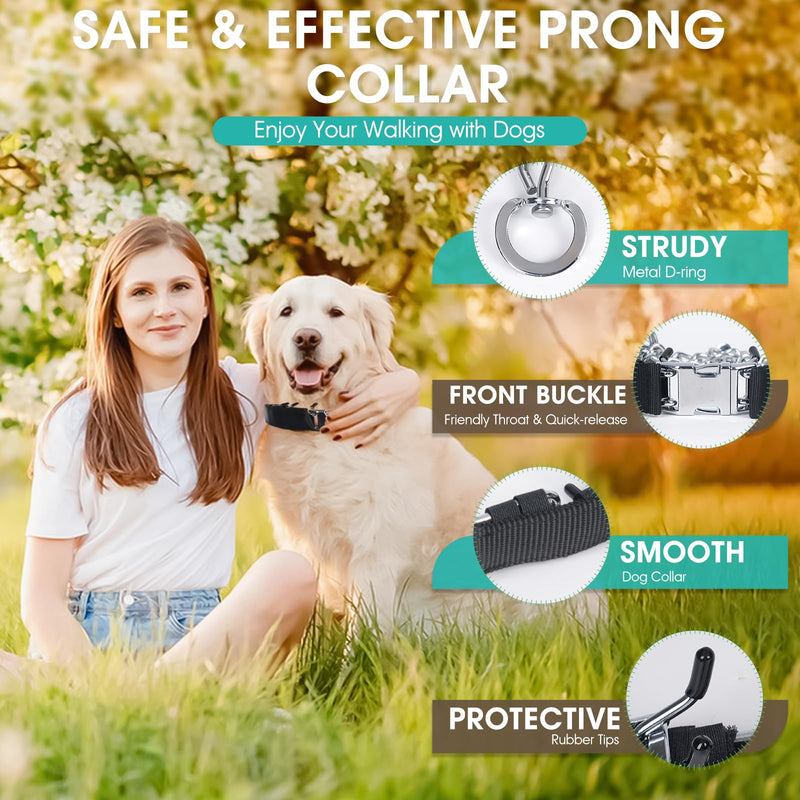 Adjustable Dog Training Pinch Collar with Quick Release Buckle, Prong Training Collar for Dogs for Small Medium Large Dogs, Extra Link and Caps, Black, L X-L (23-26" Neck, 4.0mm) - PawsPlanet Australia