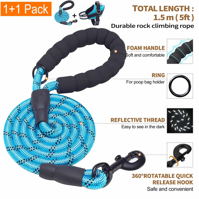 Haapaw Essential Dog Harness, No Pull Pet Vest with 3 Leash Clips, No Choke, Reflective, Adjustable and Padded, for Easy Walking and Training for Large Dogs(L, Blue) L - PawsPlanet Australia