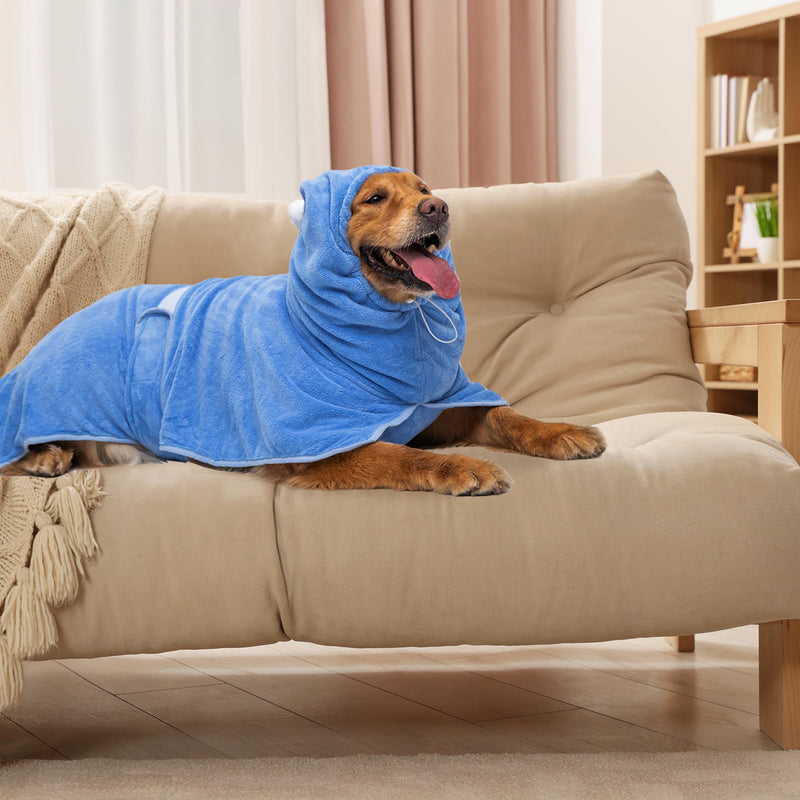 Dog Bath Towel Robe - Quick Drying Absorbent Hooded Dog Bathrobe Towel for Bath Grooming Beach Trip Pool - Soft Cozy Adjustable Dog Drying Coat Hoodie for Meidum Large Dog X-Large: chest girth 27"-42" - PawsPlanet Australia
