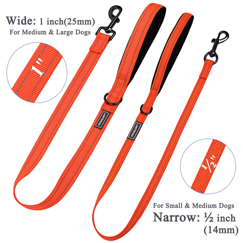 VIVAGLORY Dog Leash Dailyx Pet Leash with Soft Padded Handle for Training & Walking, Heavy Duty & Double Layer Nylon for Pet Puppy, 3ft x 1/2in, Orange Leash (3 ft. x 1/2 in.)