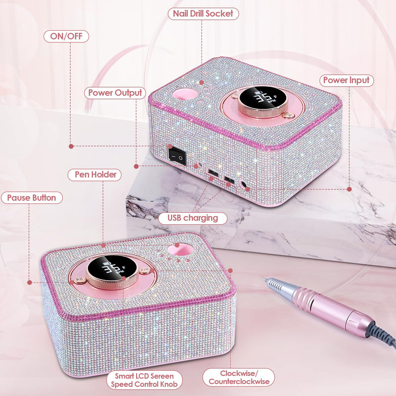 Electric Nail Drill 35000 RPM, Professional Rechargeable Nail File Kit, Nail Drill Machine, Acrylic Nail Kit for Any Manicure, Pedicure, Ideal Nail Art Tools, Designed for Salon, Home Rechargeable 35000 RPM Diamond - PawsPlanet Australia