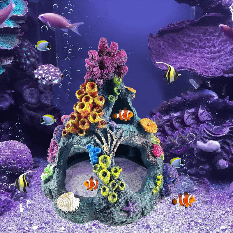 Fish Tank Decoration Aquarium Colorful Coral Reef Set Decor Accessories for Betta Sleep Rest Hide Play Breed, Coral Mountain x 1, Aquatic Plant x 4 - PawsPlanet Australia