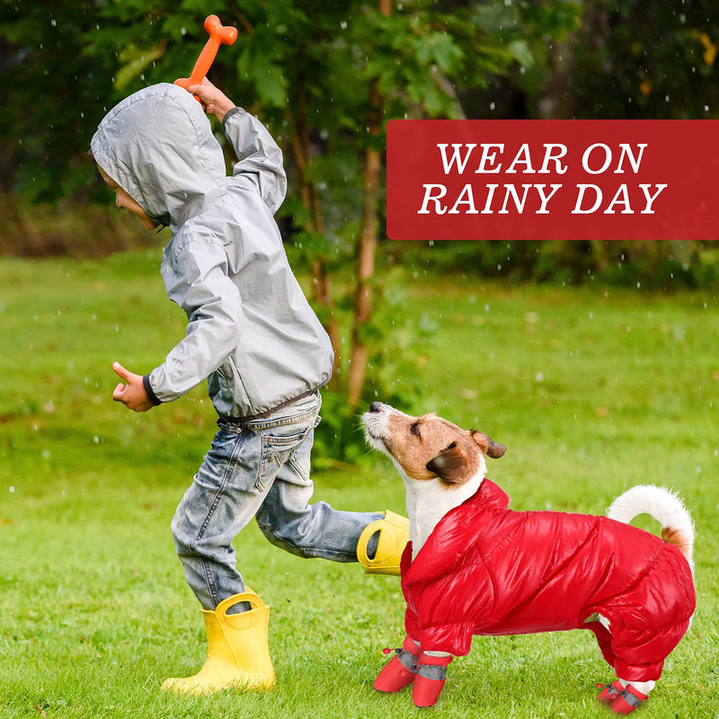 Winter Puppy Warm Coat and Shoes Set Dog Snow Jacket Waterproof Pet Snowsuit Full Body Puffer Jacket Vest Boots Paw Protectors with Reflective Strap for Small Dog Puppy Outdoors Walking