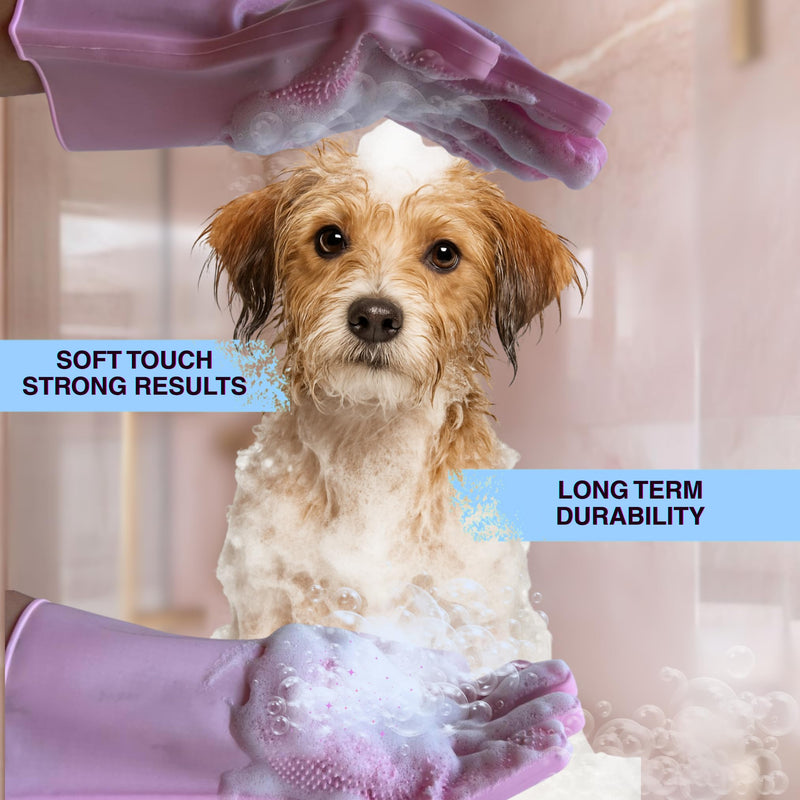 Extra Thick Grooming Gloves for Cats & Dogs - Pet Hair Removal Glove, Silicone Brush for Dog or Cat Washing, Puppy Bath Supplies for Shedding Cleaning & Bathing, Shower Shampoo Scrub