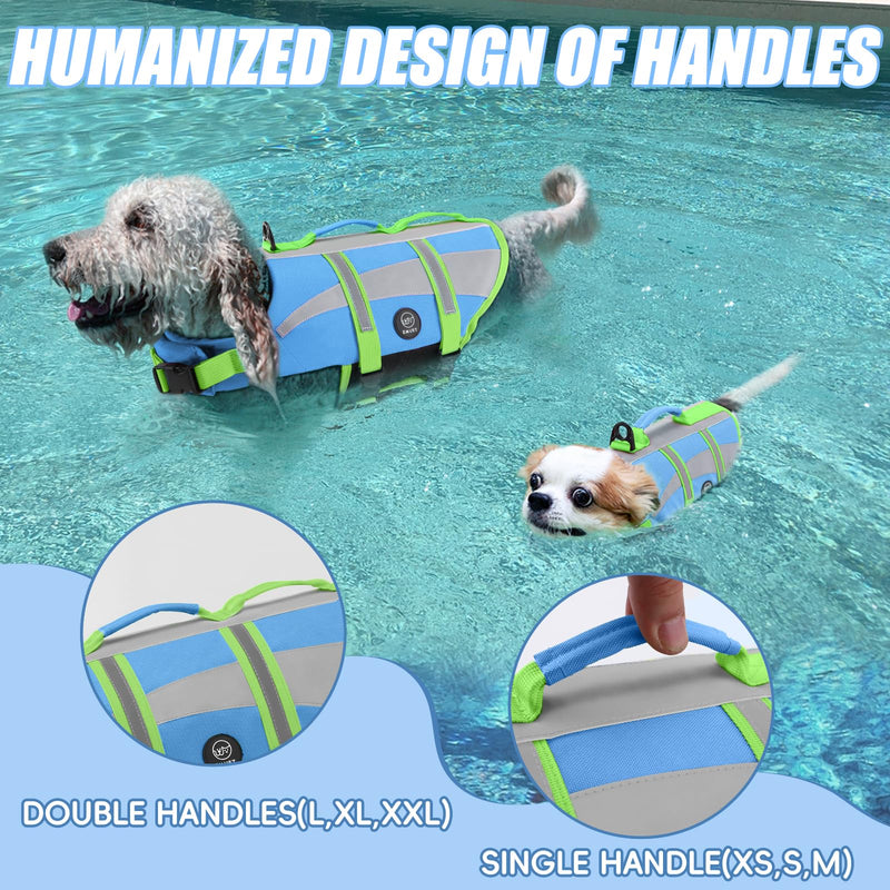 EMUST Dog Life Vests, Adjustable Dog Life Jackets for Small Dogs with Enhanced Buoyancy, Small Dog Flotation Vest with Durable Rescue Handle, NewBlue, XS - PawsPlanet Australia