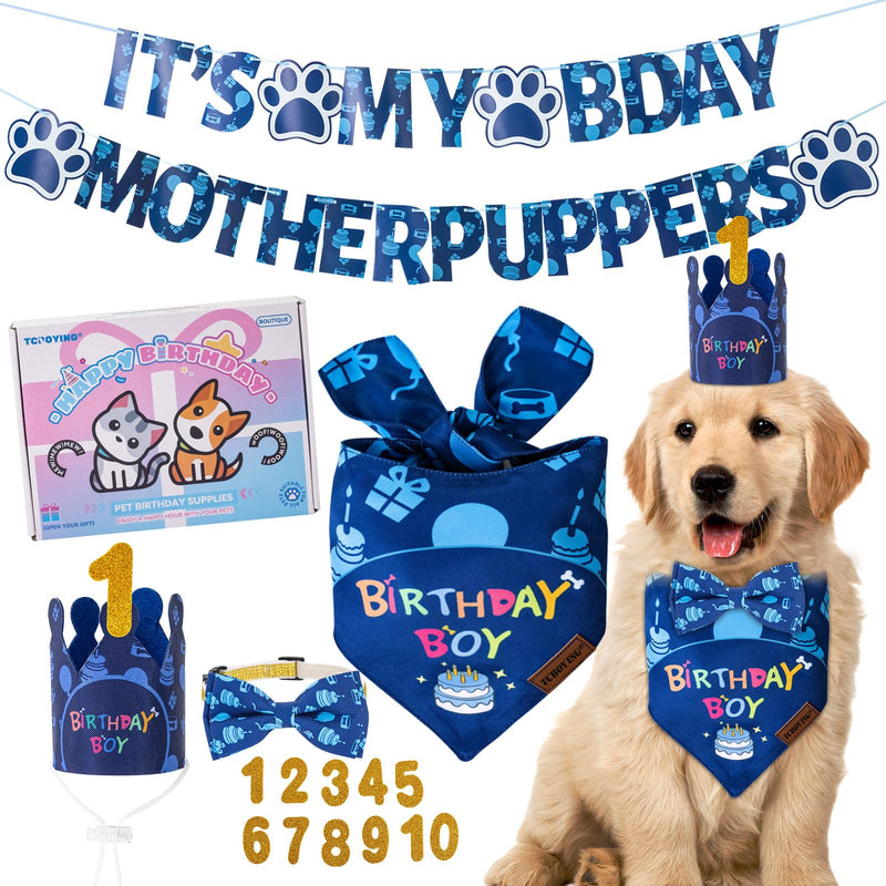 TCBOYING Dog Birthday Party Supplies, Multi Size Offered, Dog Birthday Bandana Banner Boy Hat Bow Tie with Numbers for Small Medium Large X-Large Dogs Pets (X-Large) - PawsPlanet Australia