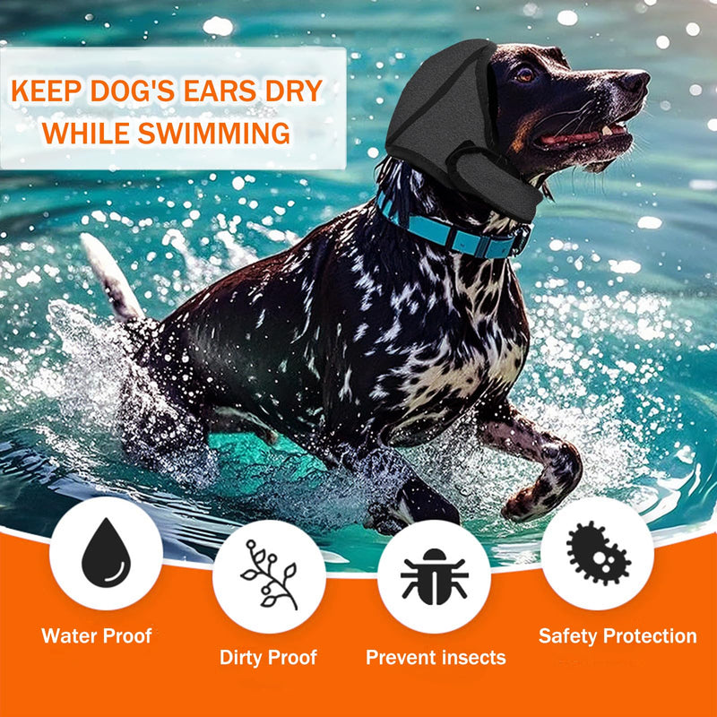 SEIS Calming Dog Ears Cover, Swimming Waterproof Pet Ear Caps, Large Dog Shower Cap for Ear Protection for Bath for Grooming (Gray, S (Head Circumference 10"-15")) S (Head circumference 10"-15") Gray