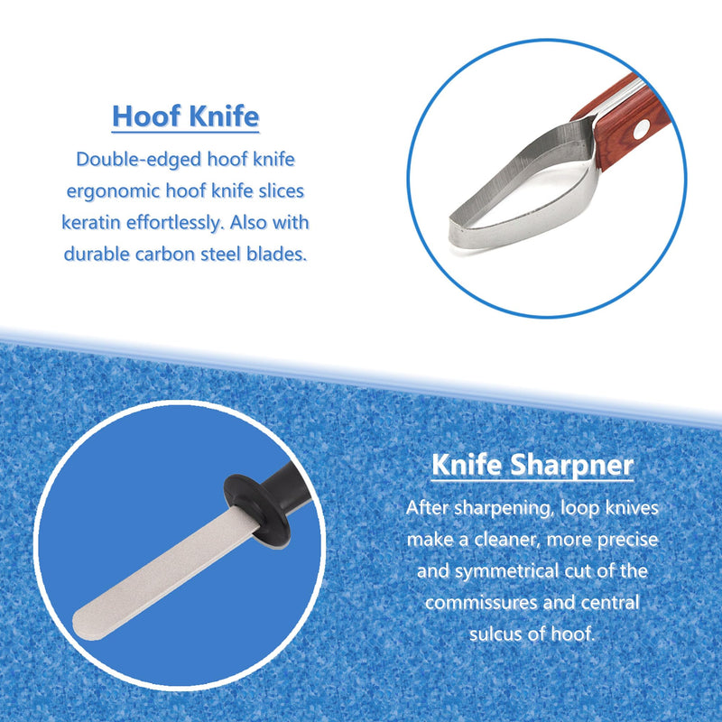 Hoof Knife and Sharpener for Horses, Farrier Tool Kit, Double-Edged Hoof Trimming Knife, High-Carbon Steel Blade