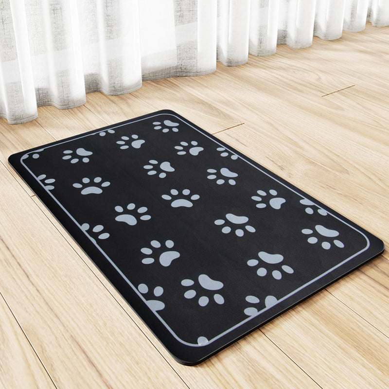 Dog Bowl mat and Dog Feeding mat, Dog mat for Water Bowl, Absorbent Non-Slip pet Water Bowl mat Quick Drying Dog Food mat cat matt for Food and Water（Black+18.1x12.5in+Rectangular） Black & Paw print 18.1x12.5in - PawsPlanet Australia