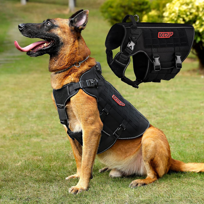 No Pull Dog Harness -Tactical Dog Harness - Military Dog Vest with Adjustable - Dog Harness for Medium Dogs, Service Dog X-Large METAL BLACK - PawsPlanet Australia
