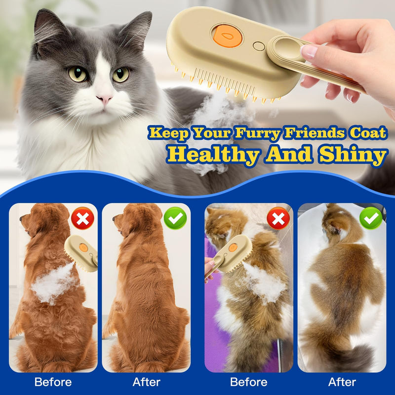 Cat Steam Brush for Shedding - 4 in 1 Rechargeable Steam Brush for Cats and Dogs, Anti-Static, Massage, Cleaning, Shedding & Combing All In One - PawsPlanet Australia