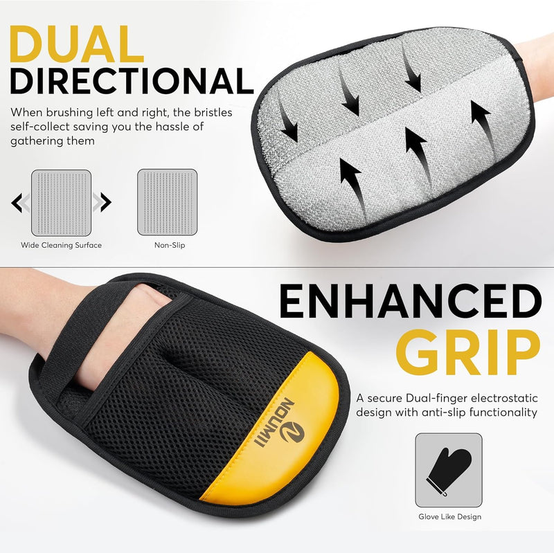 2 Pack Pet Hair Removal Glove - Pet Hair Removal Glove for Dogs & Cats, Electrostatic Pet Hair Remover for Loundry, Couch, Carpet, Clothing, Bed & Car Seat, Reusable Magic Brush Pet Hair Tool - Black 2 - PawsPlanet Australia
