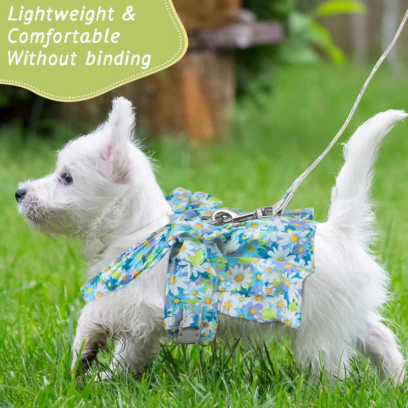 Sanwuta 4 Pack Harness Dog Dress Bowknot Leash Set Floral Princess Dog Harness Dress Vest with Leash Pet Doggy Outfits for Outdoor Walking, 4 Colors(Medium) Medium - PawsPlanet Australia