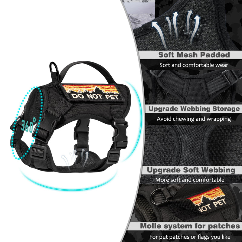 Tactical Cat Harness and Leash Set for Walking, Adjustable Escape Proof Pet Vest for Large Cat,Easy Control Breathable Cat Vest with Handle，Molle Patches (Black, L) black - PawsPlanet Australia