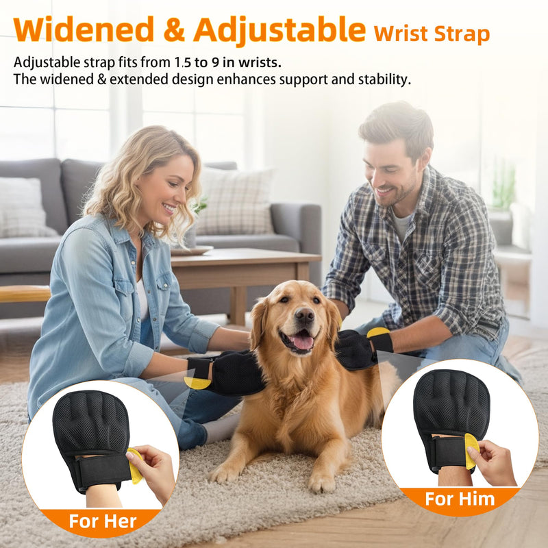 Pet Hair Removal Glove for Cats & Dogs, Patented Adjustable Strap, Reusable Five-Finger Grooming Glove with Secure Non-Slip Fit for Couch, Carpet, Clothing & Car Seat Yellow 1 Pcs - PawsPlanet Australia