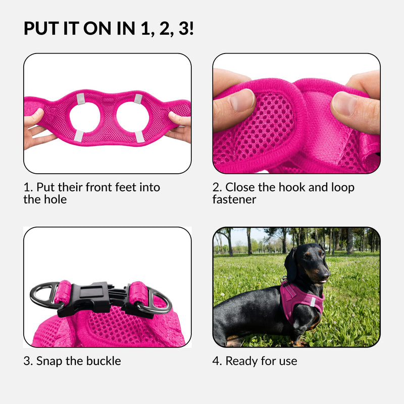 CollarDirect Step-in Reflective Dog Harness - Any Weather Air Mesh for Small and Medium Dogs Easy to Put On and Off (Size S, Pink) - PawsPlanet Australia