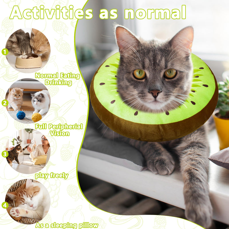 Cat Cone Collar Soft, Adjustable Cat Recovery Cone to Stop Licking, Cute Kitten Donut Collar After Surgery, Elizabethan Collars for Kittens, Lightweight Cats Neck Cones (Kiwifruit, Medium) Kiwifruit
